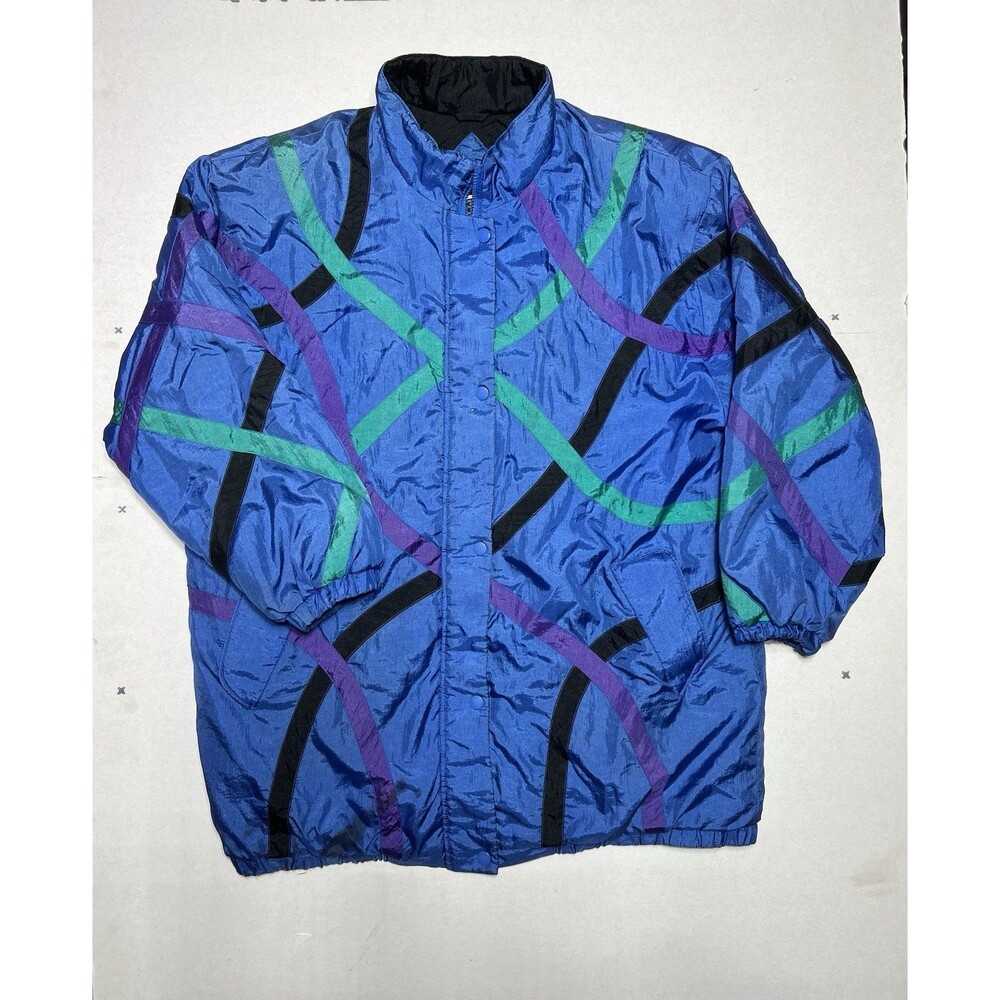 Vintage 80s Spencer Douglas Windbreaker Jacket Large Blue Teal Purple Colorblock